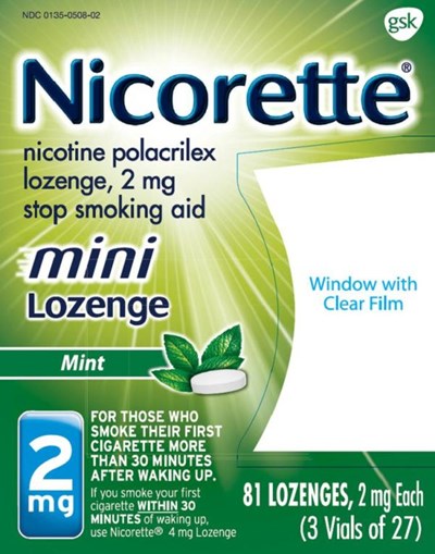Nicorette Mini Lozenge 2 mg 81 ct carton - 104277XB Nicorette Mini Lozenge 2 mg 81 ct carton